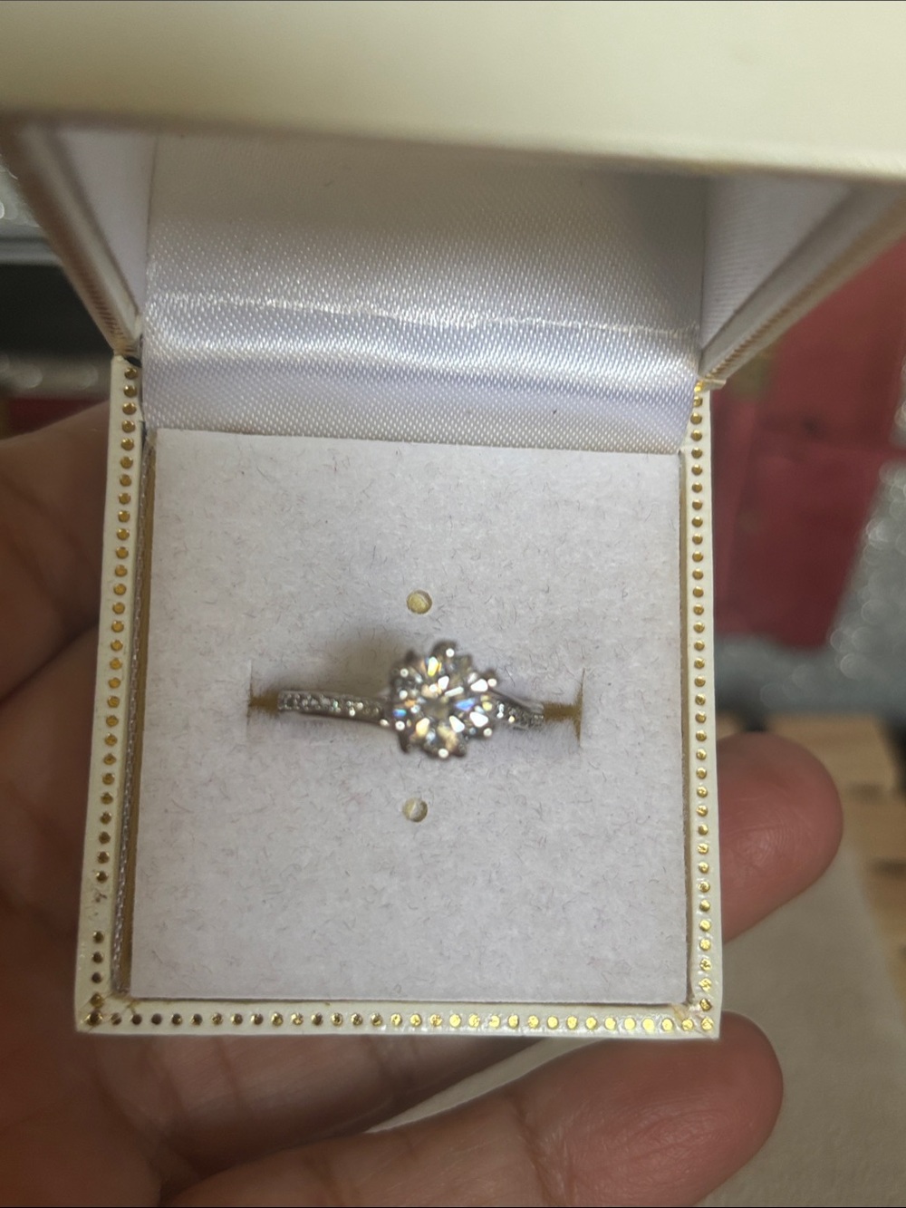 925 Silver Floral Halo Ring with Clear Center Stone Size 7 Adj
